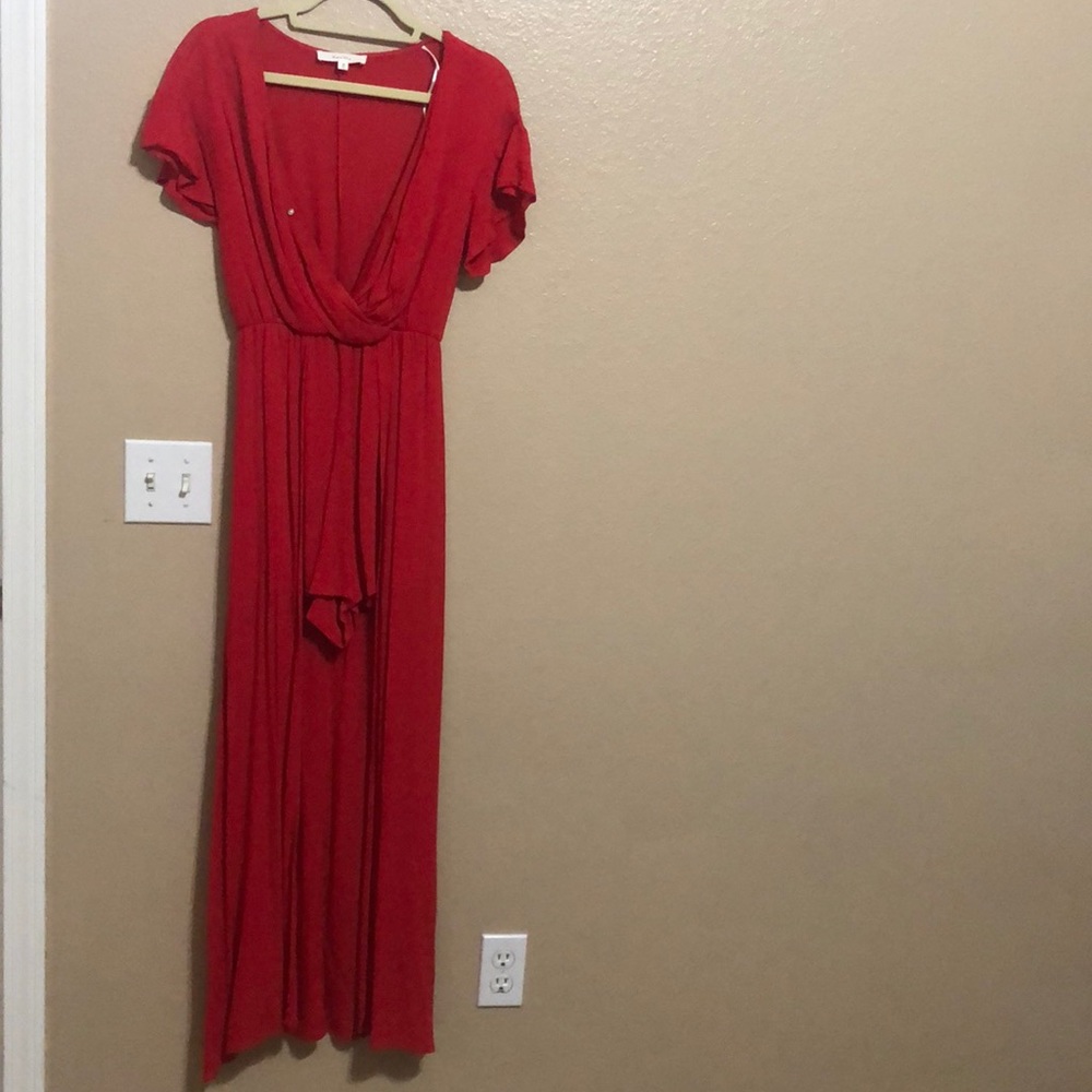 Red Shorts Romper with trail